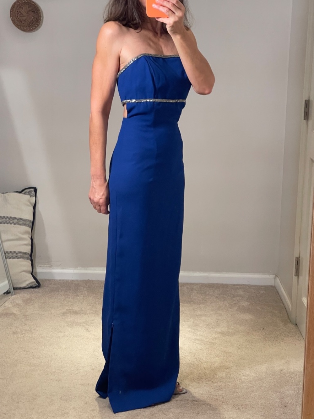 Panoply open back strapless crepe fabric royal blue wedding/party dress women 4